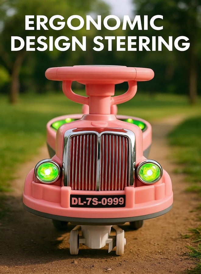 JoyRide Glamour DLX Light-Up Magic Car - Easy Glide Ride-On Toy for Kids | LED Lights, Music & 360° Swivel Wheels | Push Swing Car for Indoor/Outdoor Fun Ages 2+ Years (Peach) - Image 4